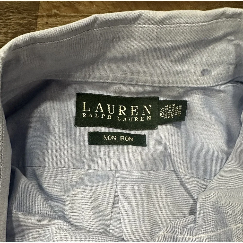 Polo Ralph‎ Lauren Mens Button Up Shirt Blue Size 15.5 34/35 No Iron Down